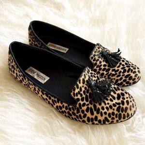 Steve Madden chai fur calf hair leather slip on loafer flats sz 8 women’s exotic